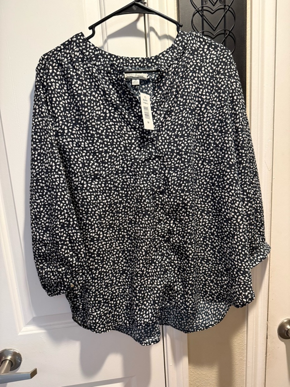 JACHS Girlfriend Black and White Dot-Print Button Front Blouse